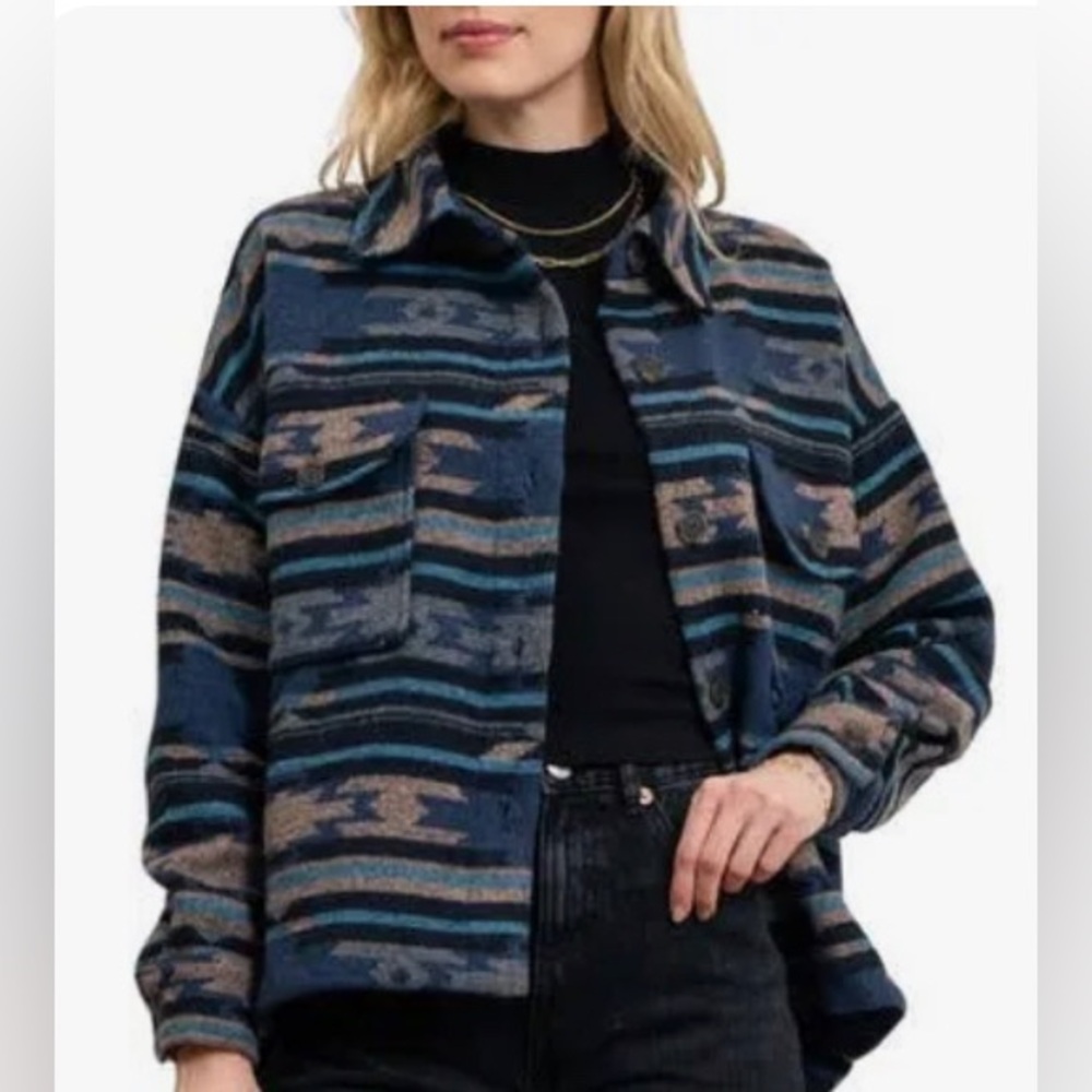 Blu Pepper Oversize Southwest Print Shirt Jacket Aztec Western Soft Casual MD